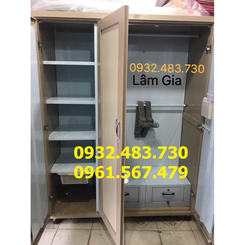 Tủ sắt quần áo lắp ráp Trung Hưng ngang 1m35x1m8 màu kem sữa , TQA135