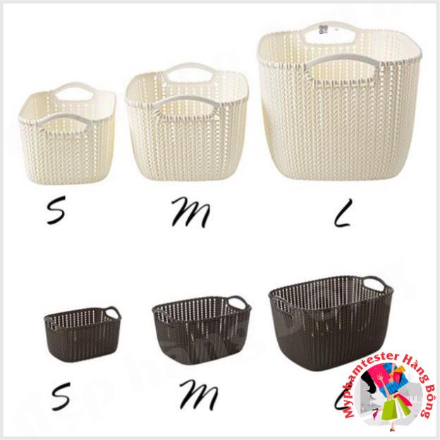 Rổ mây Đan bằng nhựa 3 cỡ phong cách Hàn quốc