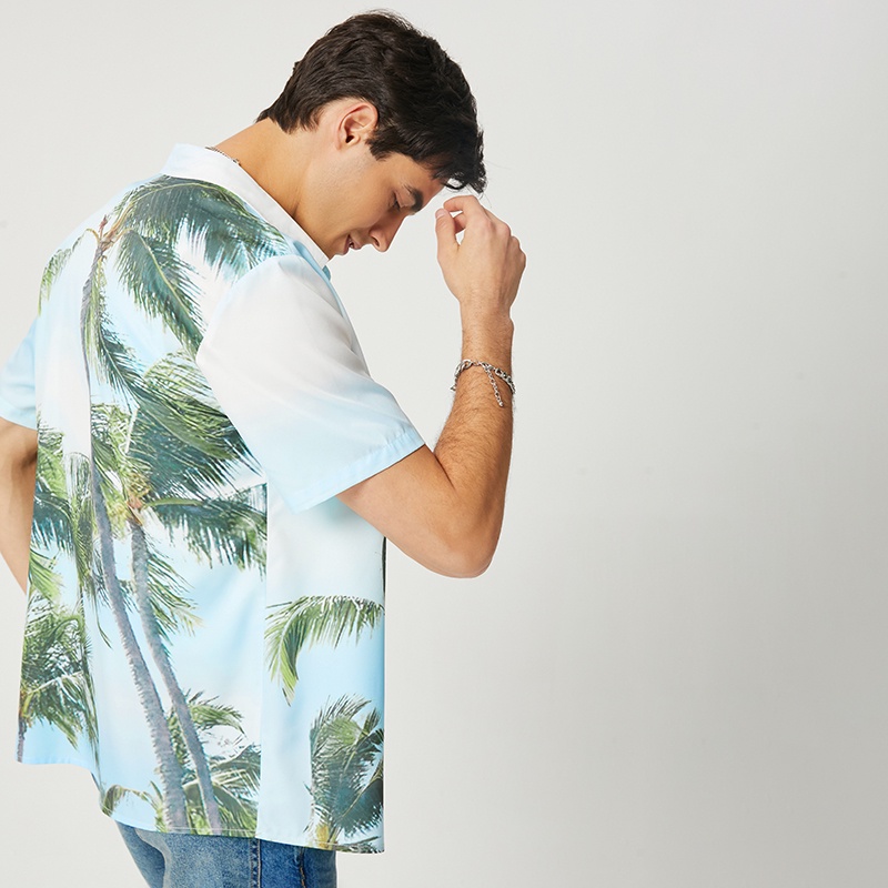 INCERUN Áo Sơ Mi Tay Ngắn Có Cổ In Họa Tiết Thời Trang Đi Biển Cho Nam