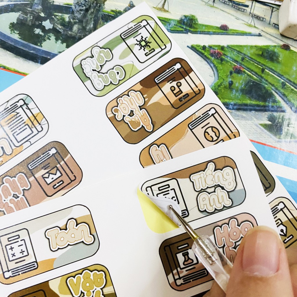 Bộ 15 sticker tem nhãn môn học màu pastel dán tiêu đề môn học, đánh dấu tập, vở, sách