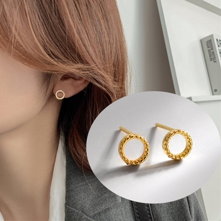 Khuyên tai hình tròn đơn giản màu vàng kim/bạc tuỳ chọn cho nữ