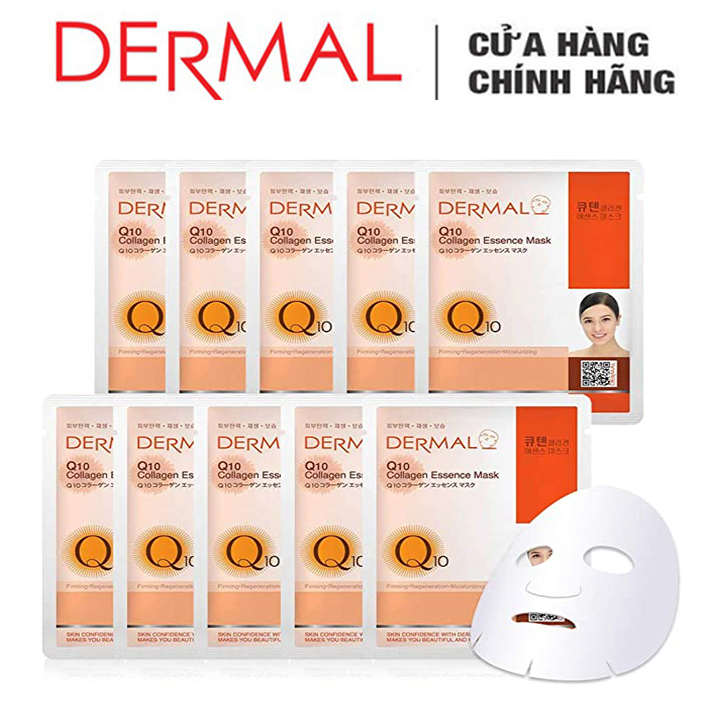 Mặt Nạ Dermal Tinh Chất Q10 Ngăn Ngừa Lão Hóa Da Q10 Collagen Essence Mask 23g - 10 Miếng