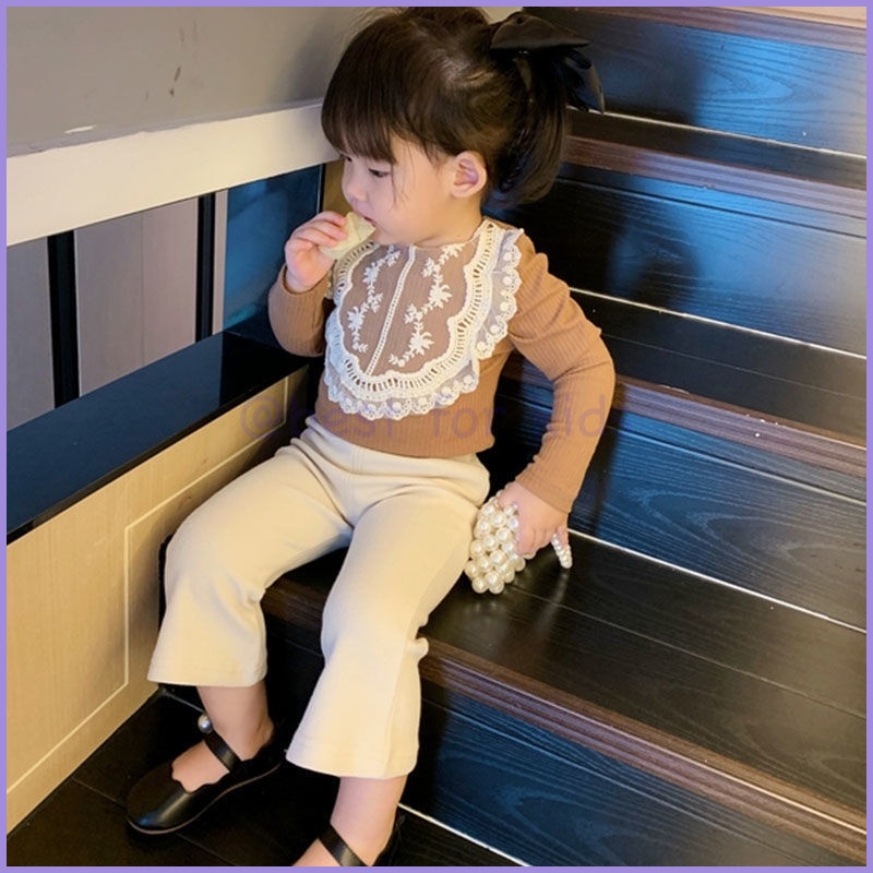 Áo Thun Tay Dài Phối Ren Thiết Kế Dễ Thương Thời Trang Xuân Thu Cho Bé Gái