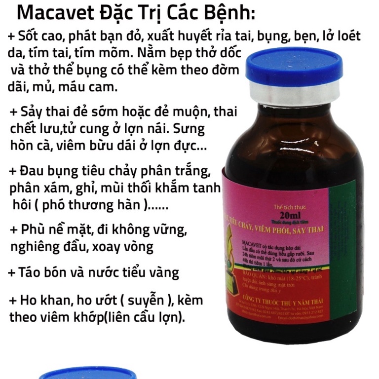 100ml Macavet - viêm phổi, lở loét, tiêu chảy, phó thương hàn trên gia cầm, gia súc
