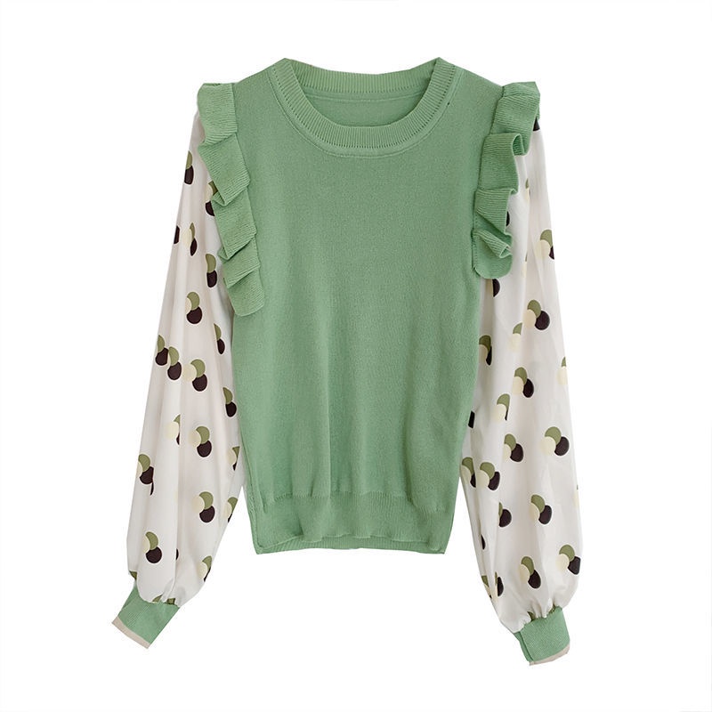 Áo Len Tay Dài Dáng Ôm Thiết Kế Chắp Vá Thời Trang Mới Dành Cho Bạn Nữ