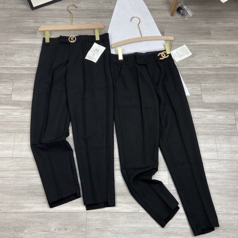 Quần baggy gấu lệch chất tuyết mưa cao cấp Quần dài đen học sinh công sở cạp khuy có túi màu đen