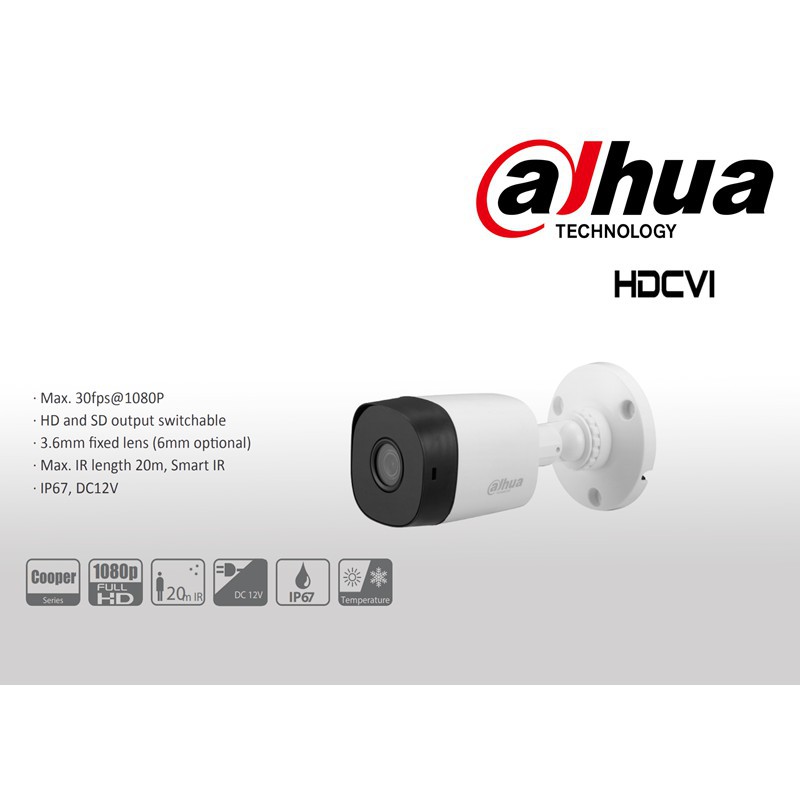 Camera 2.0Mp Dahua DH-HAC-B1A21P Dạng Thân Vỏ Nhựa - Ghi Hình Full HD 1080p | BigBuy360 - bigbuy360.vn