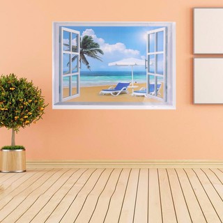 Decal dán tường cửa sổ biển xanh 5 binbin pk459