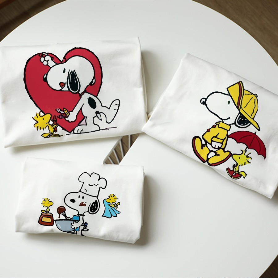Áo thun Cotton Trắng Unisex Nam Nữ Snoopy