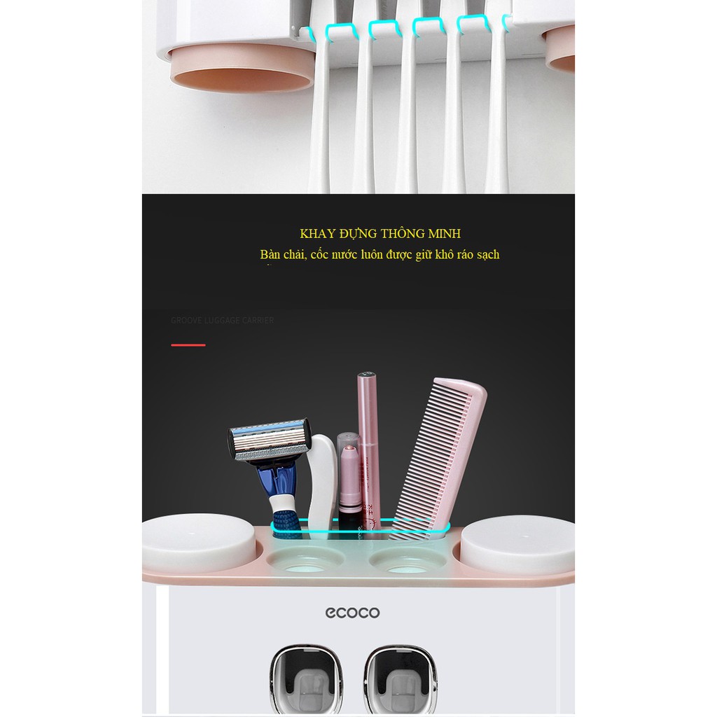 Bộ nhả kem đánh răng cao cấp ECOCO + tặng kèm 04 cốc sang trọng - Chính Hãng