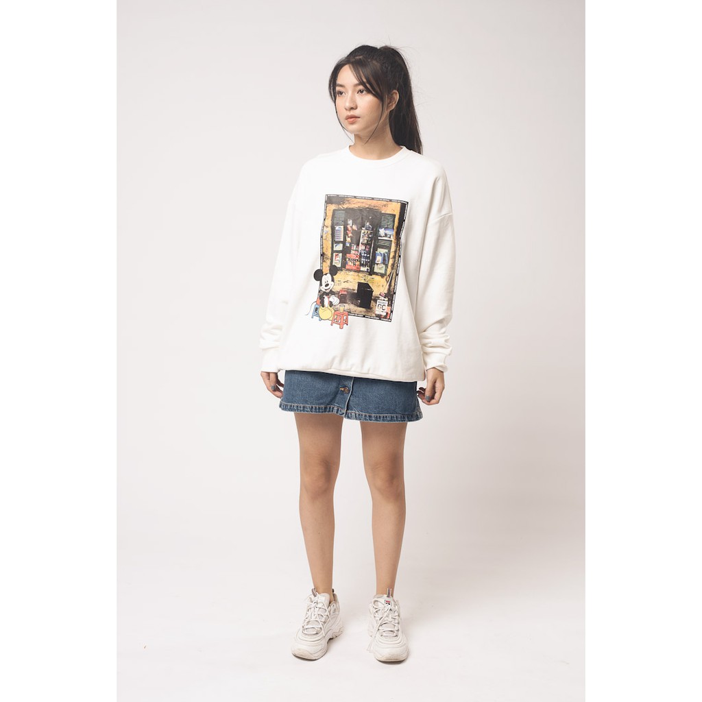 Áo Sweatshirt Nỉ Không Mũ Nam Nữ Unisex BOO Form Rộng In Hình Mickey Relaxing