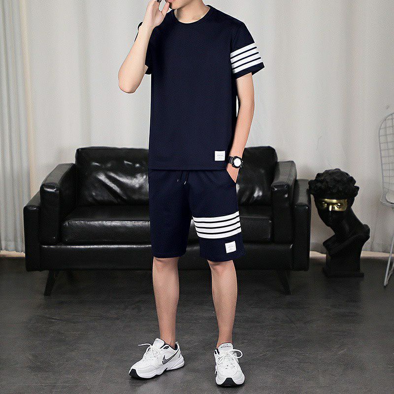 Đồ Bộ Nam mùa hè cộc tay chất thun lạnh, bộ quần áo thể thao mặc nhà 3 sọc đủ size S-->XXL