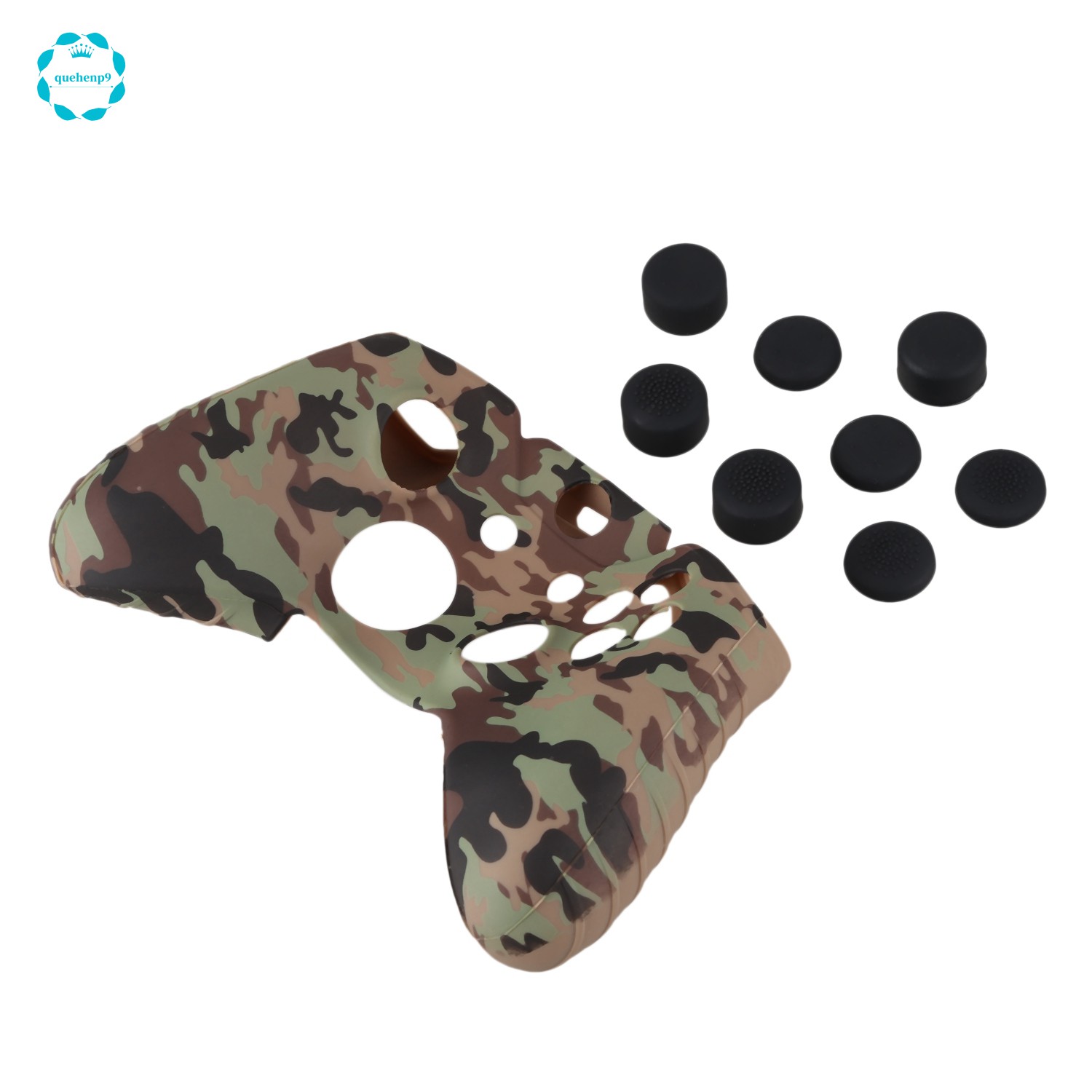 Water Transfer Printing  Silicone Cover Skin Case for Microsoft Xbox One X & Xbox One S controller x 1(Green brown) With PRO thumb grips x 8