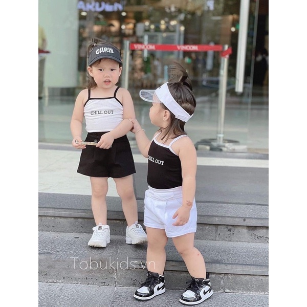 Set Bộ Chill Out Áo 2 Dây Kèm Quần Short Form Đẹp Cho Bé Gái Phong Cách