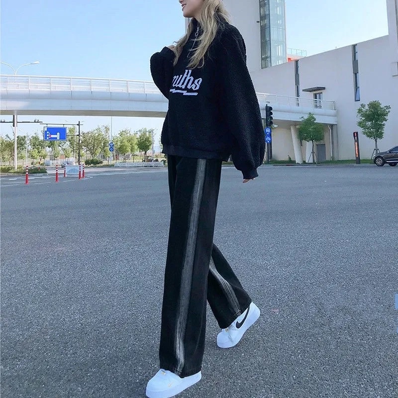 Quần Jeans Nam Nữ Light Sọc Màu Đen Ống Suông Phong Cách Ulzzang Ngầu Chất Cá Tính Năng Động Cạp Cao Có Túi Loại 1