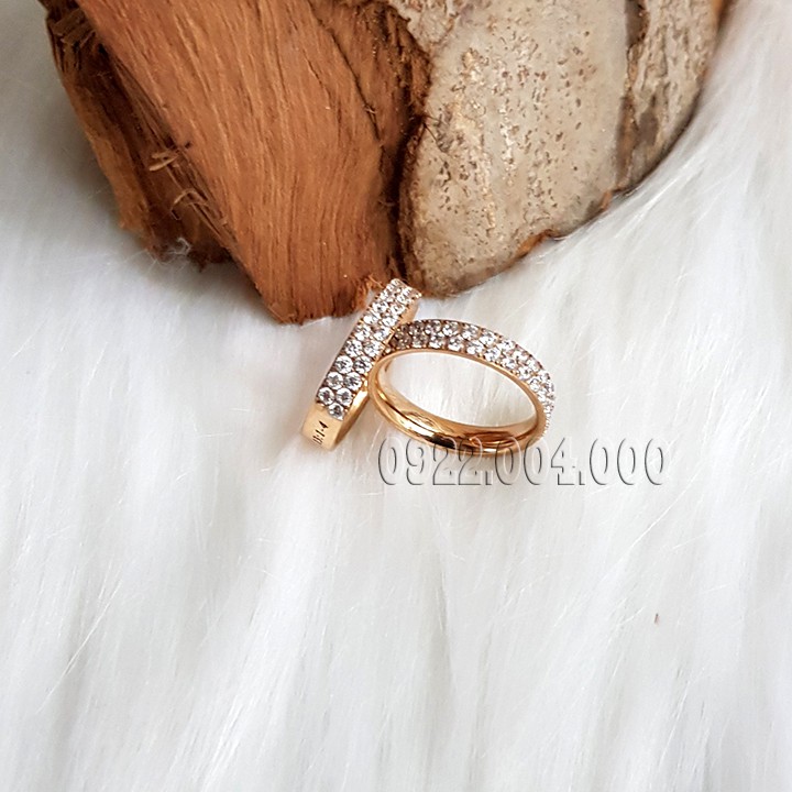 Nhẫn 2 hàng đá nữa vòng, nhẫn nữ, nhẫn nam NZ1713.