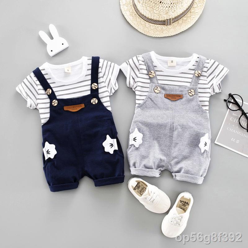 Bộ đồ mùa hè cho bé 0 a 1-2-3 tuổi phiên bản thủy triều của Hàn Quốc Quần áo bé trai hai mảnh yếm ngắn tay