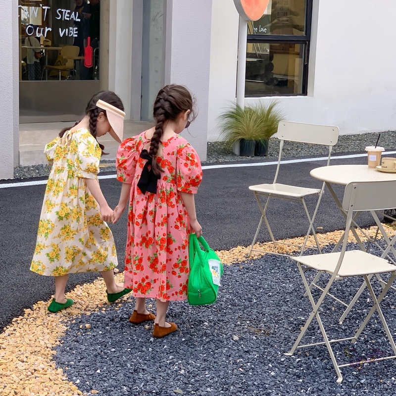 Đầm Tay Phồng In Họa Tiết Hoa Phong Cách Hàn Quốc Thời Trang Mùa Hè Cho Bé Gái