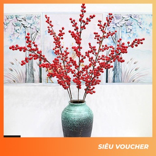 Đào đông đỏ cành đều quả nhân tạo trang trí Tết