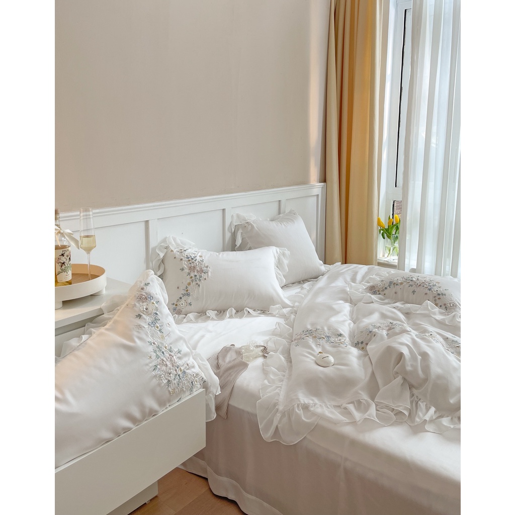💐💐 Set Chăn Ga Gối Lụa Tencel Modal Thêu Hoa Thiên Nhiên 4 Món Mềm Mịn Chất Đẹp - Mã KG175 💐💐 | BigBuy360 - bigbuy360.vn