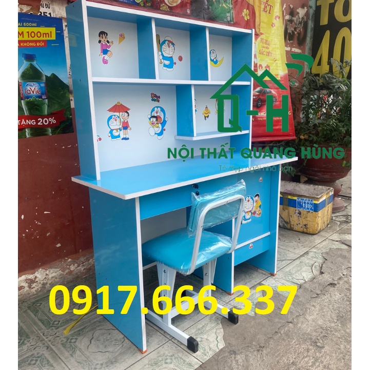 BÀN HỌC SINH VÁN OKAL 1M2X1M45X45CM MÀU XANH DƯƠNG TẶNG HÌNH DÁN DORAEMON