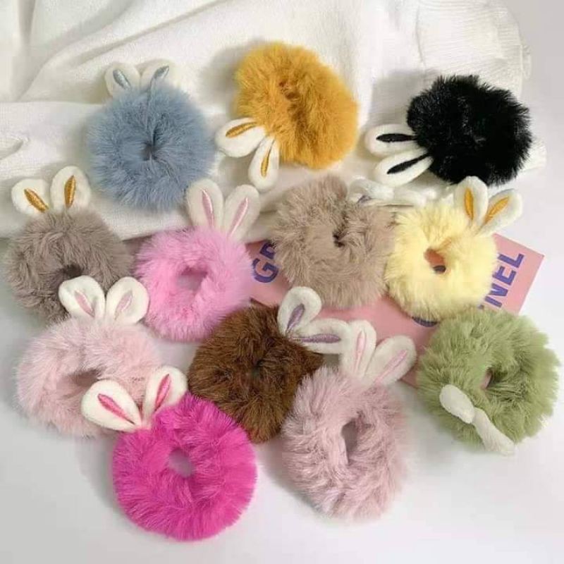 Dây cột tóc cao su đính tai thỏ nhung dễ thương cho nữ