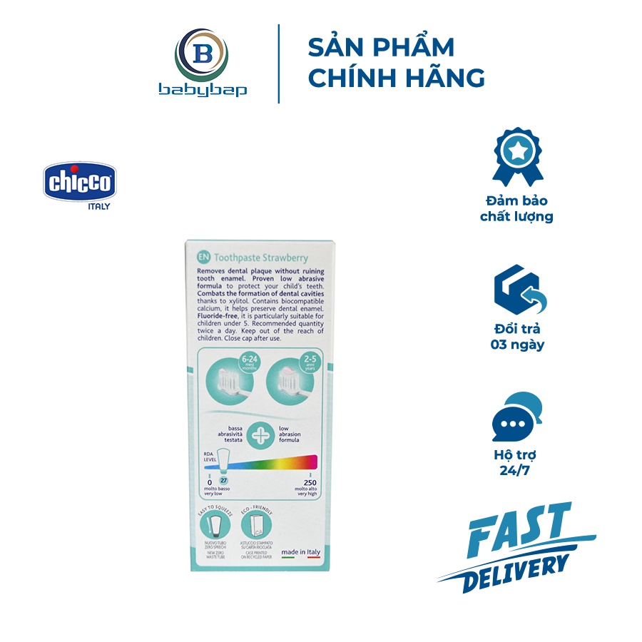 Kem Đánh Răng Hương Dâu Chicco 12M+ Hông Làm Tổn Hại Đến Men Răng Sữa Của Bé
