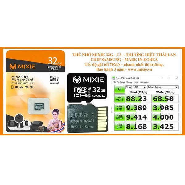 Thẻ nhớ microSDHC Mixie 32GB / 64GB U3 4K 95MB/s (Đen) - Hãng phân phối chính thức | BigBuy360 - bigbuy360.vn