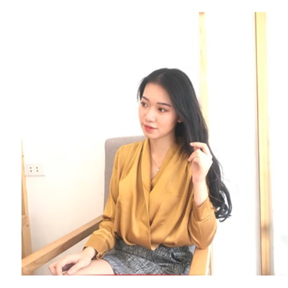 Áo Sơ Mi Nữ Tay Dài Cổ Đắp Chéo - vải satin lụa mềm mượt mát êm như hình | BigBuy360 - bigbuy360.vn