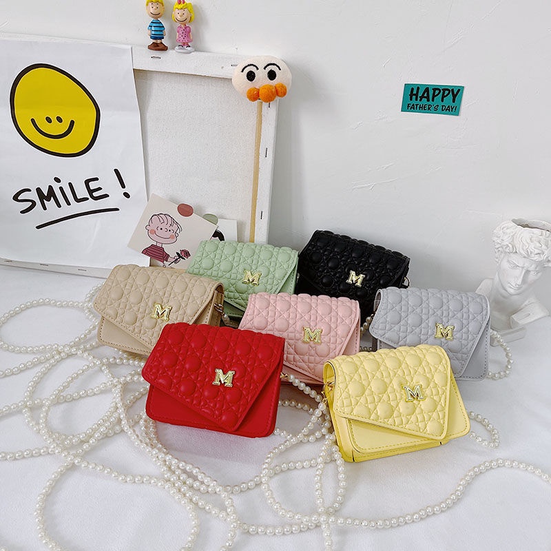 CHANEL Túi đeo chéo mini 2021 đính ngọc trai thời trang mùa hè cho bé