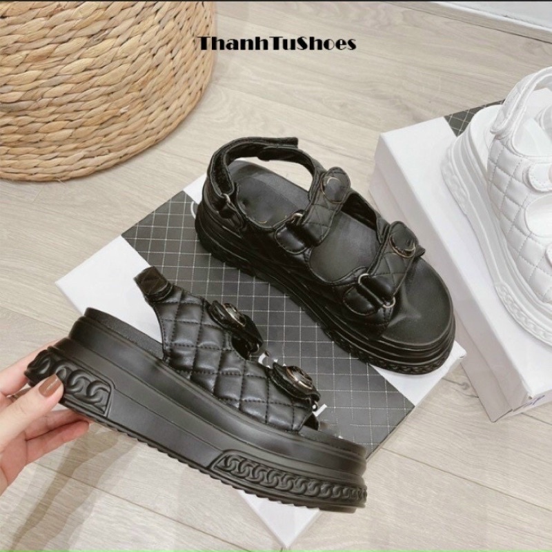 DÉP SANDAL NÂNG ĐẾ TĂNG CHIỀU CAO 6CM NỮ 2 QUAI ĐẾ BÁNH MỲ KHOÁ NHỎ