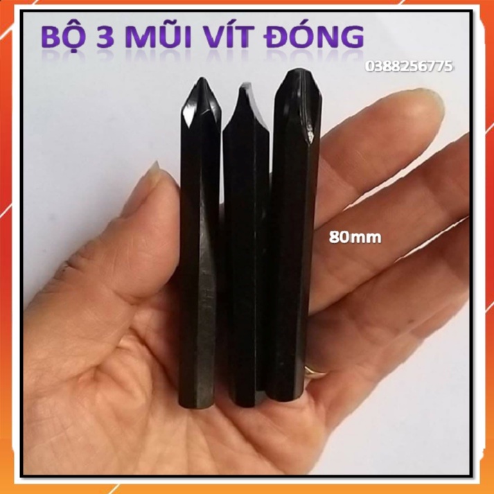 combo 3 mũi vít đóng cao cấp.80mm.có lực hút nam châm