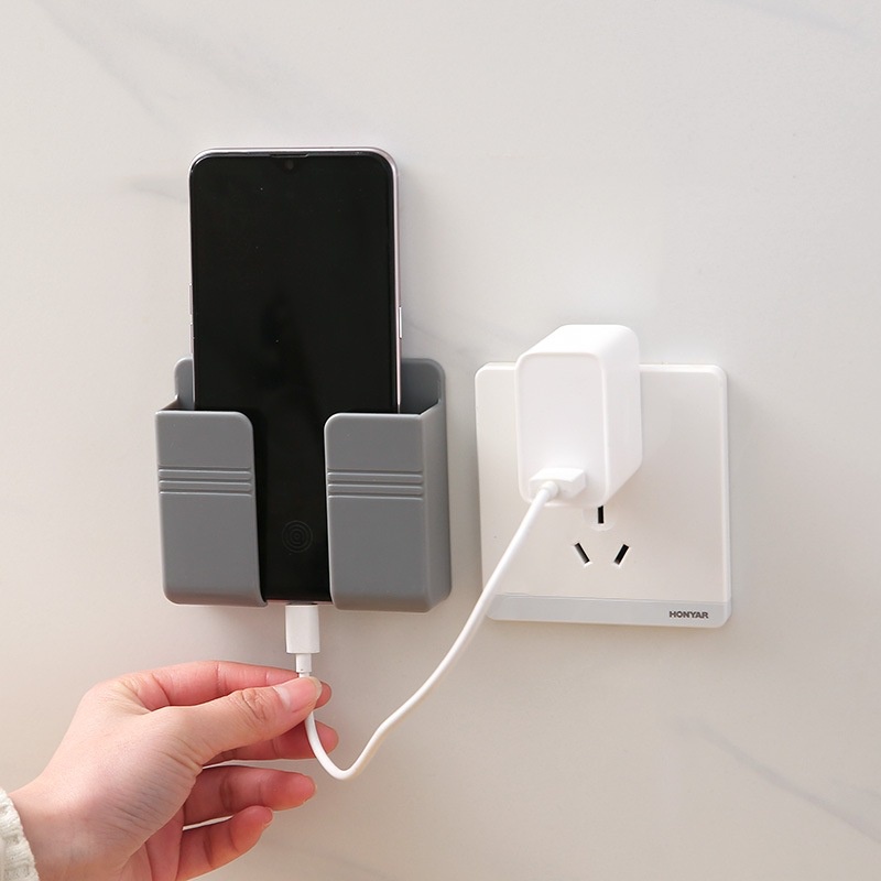 Kệ dán tường để remote, điện thoại có lỗ cắm sạc siêu tiện lợi, Kệ để điện thoại dán tường tiện ích không cần khoan đục