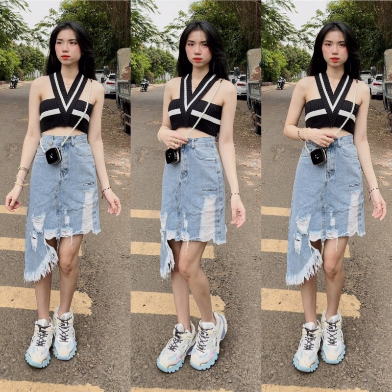 ÁO LEN CROP-CHÂN VÁY JEAN