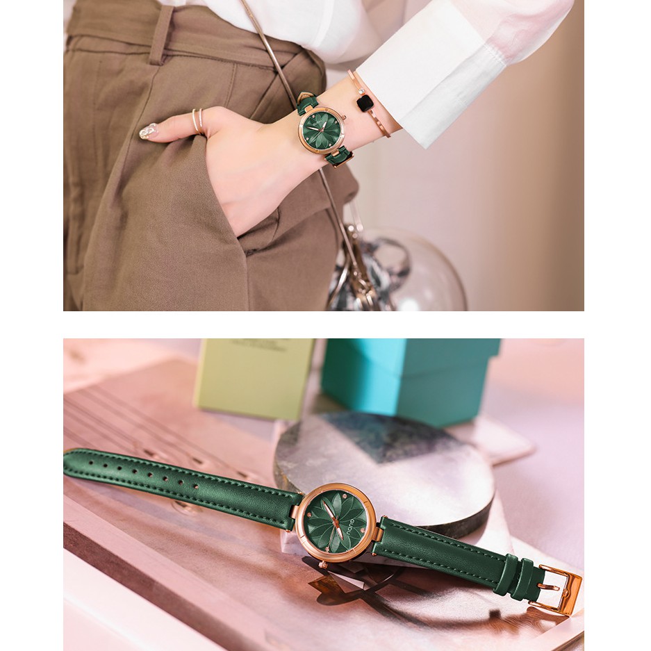 Đồng hồ nữ đeo tay dây da Guou viền mạ vàng chính hãng chống nước tuyệt đối 6006 | BigBuy360 - bigbuy360.vn