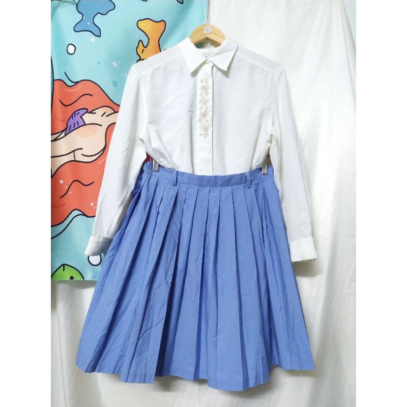 Set 2món áo khoác + váy xếp ly xanh size XL