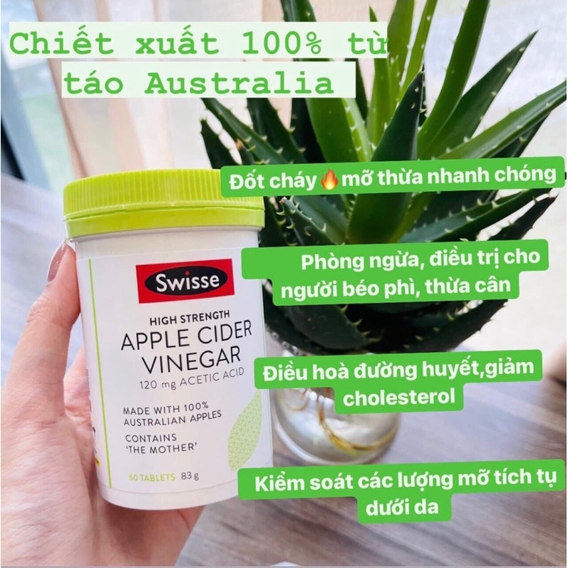 [CHÍNH HÃNG có mã check code] Viên Giấm Táo Giảm Cân, Giữ Dáng hộp 60 viên từ Úc Swisse Apple Cider Vinegar 120mg