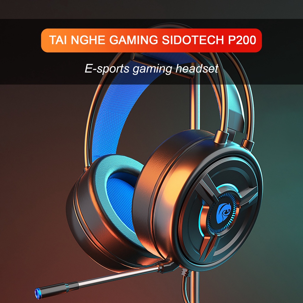 Tai nghe chụp tai gaming SIDOTECH P200 siêu bass mic chống ồn đèn led rgb thay đổi liên tục cho máy tính laptop