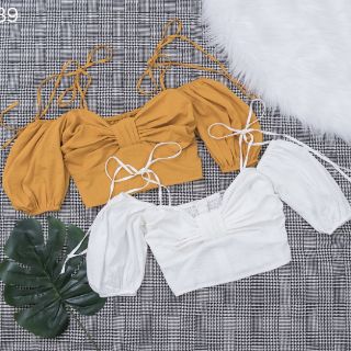 Áo crop nhún cột nơ vai (2 màu)