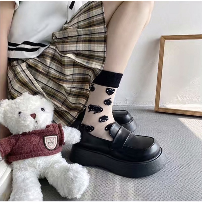 Giày oxford da trơn mũi tròn đế dày bánh mì phong cách Anh