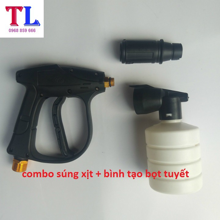 súng xịt rửa xe cao áp + bình phun bọt tuyết (súng đen ren 22mm + BÌNH 0.5L)