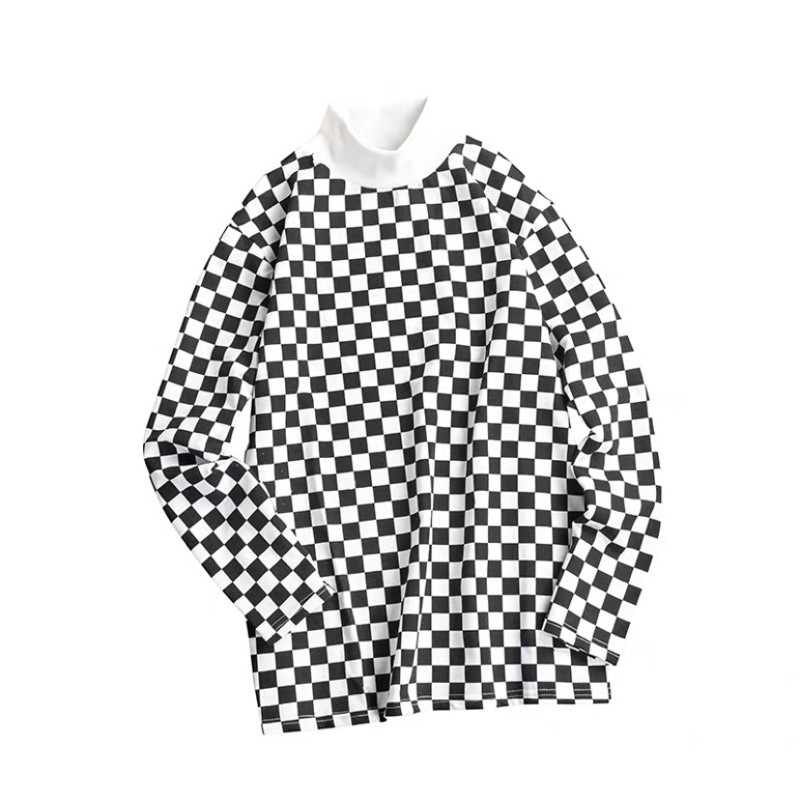 Áo unisex dài tay caro đen trắng