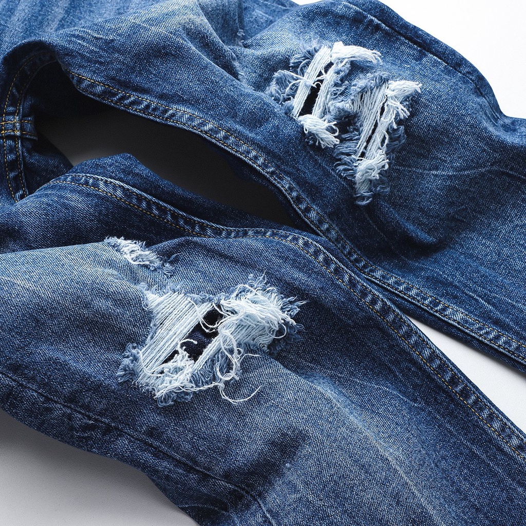 Quần Jean Nam Chất Bò HEBOZ Rách Gối Cá Tính, Form Chuẩn Slim Fit 019 - 00000748