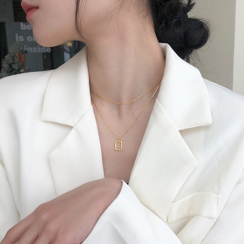 Dây chuyền hai lớp mặt vuông phong cách Hàn Quốc cá tính đơn giản thời trang cho nữ