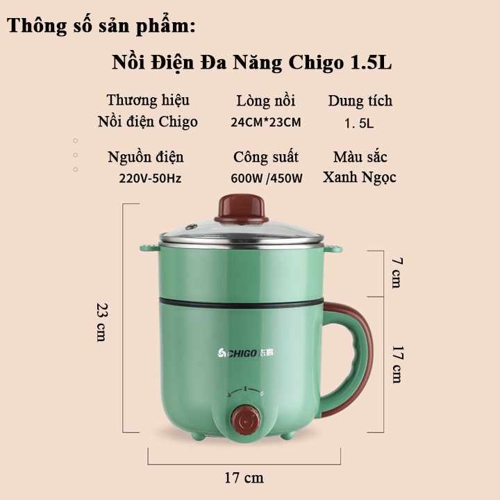 [HOT] Nồi Điện Đa Năng Chigo 2-3L Chống Dính Cao Cấp, Nồi Lẩu Điện Chính Hãng Mini 3 Tầng Có Xửng Hấp, Xào, Chiên Rán