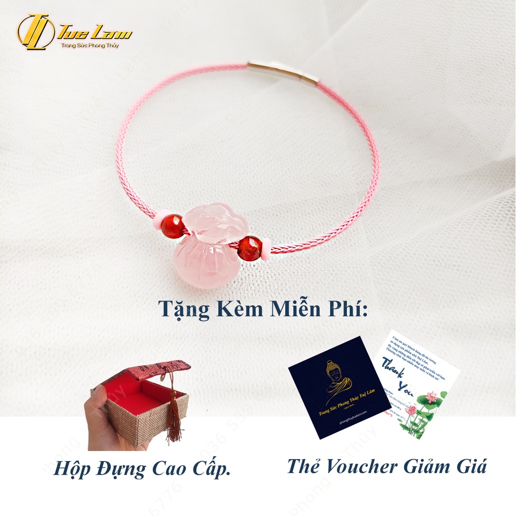 Vòng tay may mắn túi tiền tài lộc màu hồng mix dây cáp bền đẹp, hợp mệnh - Tuệ Lâm