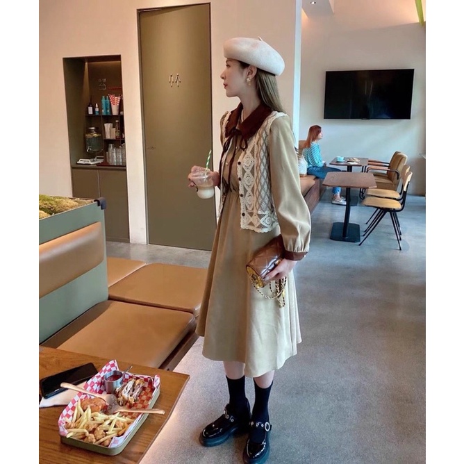 Sét gile thêu + váy nơ cổ