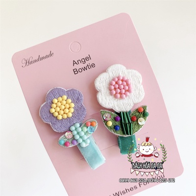Bộ kit tập thêu cho trẻ em- thêu kẹp tóc hoa, thêu cài áo đáng yêu- bộ nguyên liệu cho trẻ tập làm handmade- na na shop