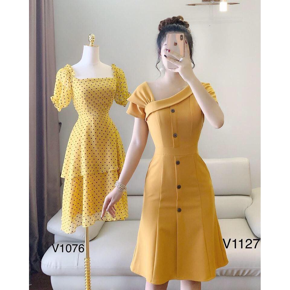 Đầm dự tiệc bệt vai đóng nút (hang bán shop) thời trang cao cấp SUSU_FASHION193