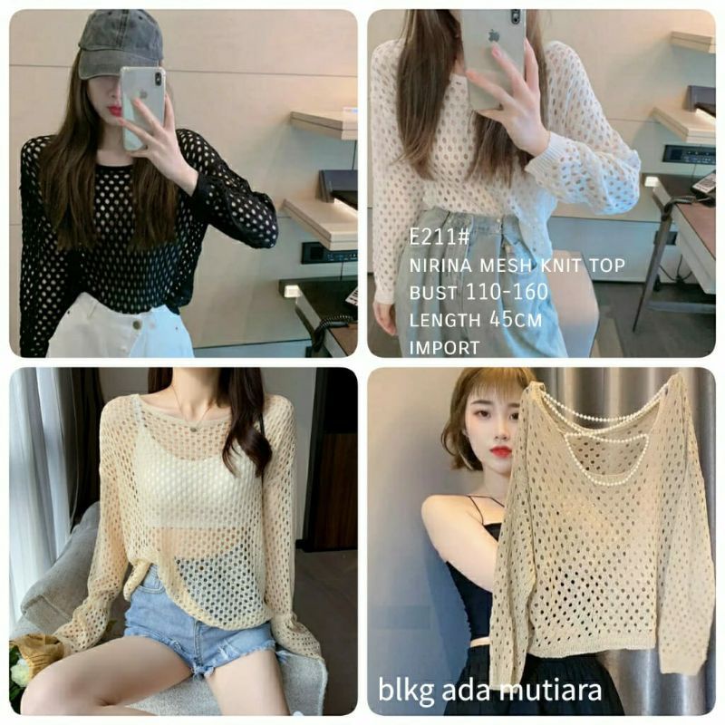 Zero ~ E211 Áo Dệt Kim Lưới Nirina Thời Trang Cho Nữ Hàng Nhập Khẩu